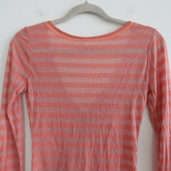 FREE PEOPLE Peach Metallic Striped V-Neck Henley Top - Size S - Picture 13 of 16